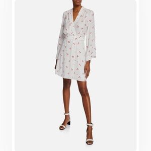 Equipment Allaire Printed Long Sleeve Silk Wrap Dress in White Red NEW size 4